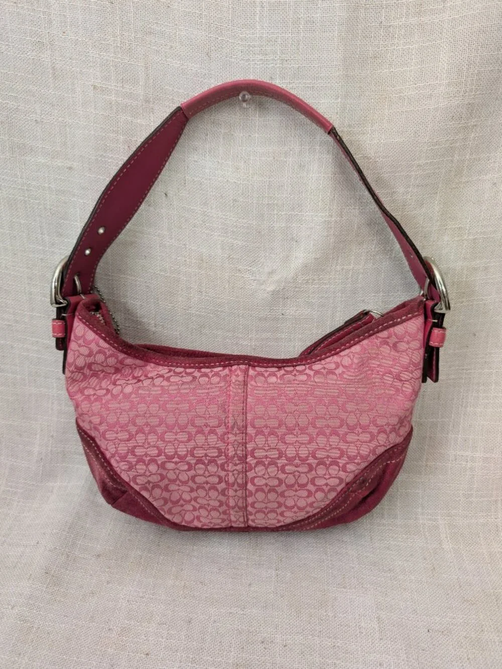 Vintage Coach 6351 Pink Hobo Signature Suede Shoulder Bag